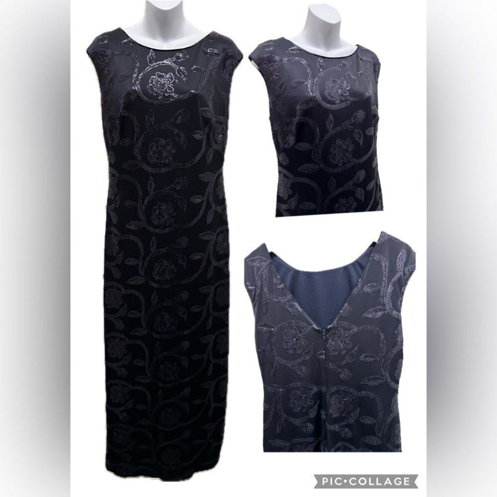 Lauren By Ralph Lauren Size 12 Evening Long Gown Navy Blue Floral Beads